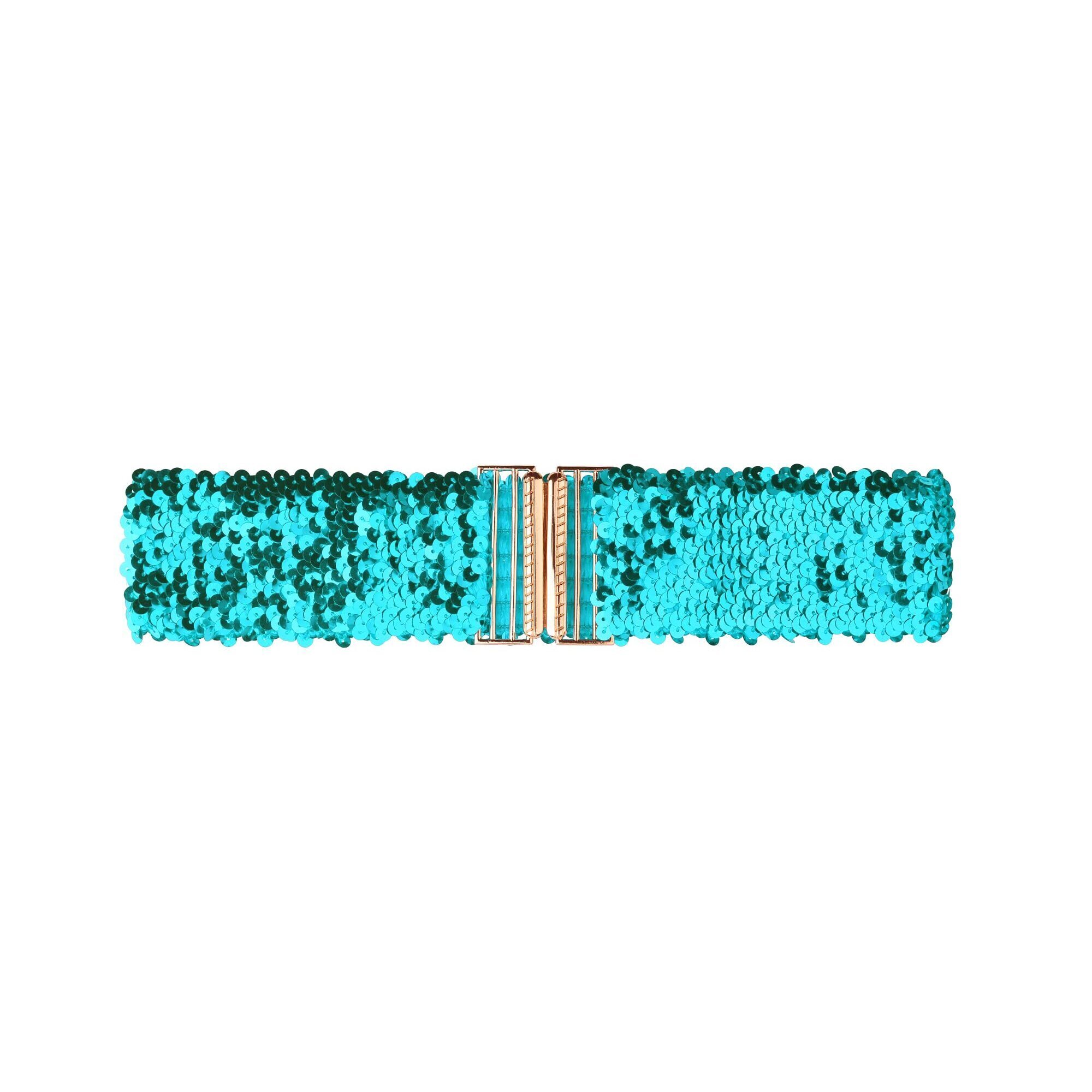 8482 Womens Elastic Waist Belt Sequins Decor Metal Interlock Buckles Belts